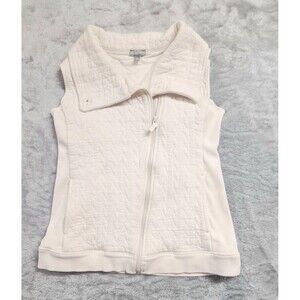 T by Talbots Quilted Vest M Ivory Asymmetric Zip Collar Stretch Pockets Layer